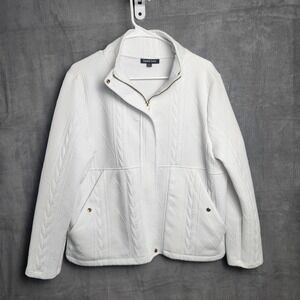 Laurel Grey White Textured Cable Knit Zip Up Jacket Mock Neck Womens Large